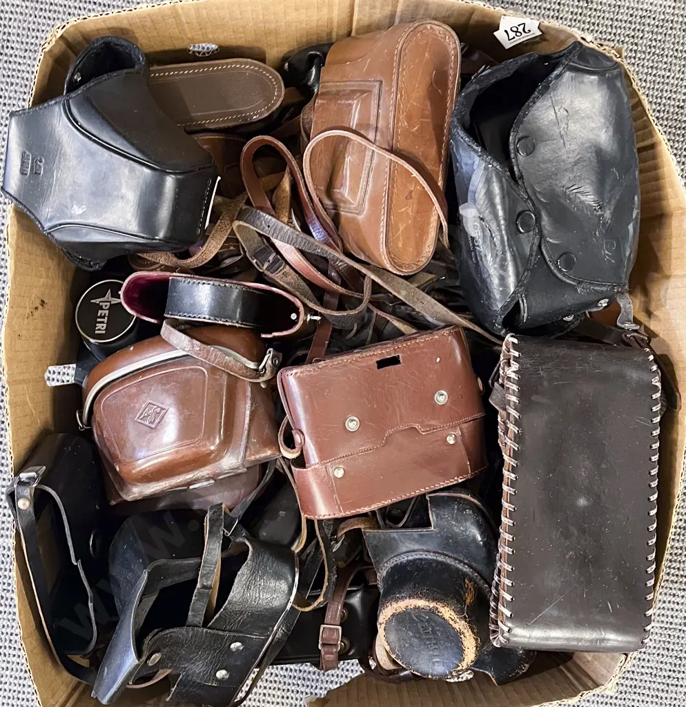 Two Boxes of Assorted Vintage Camera Cases Etc Image 1++