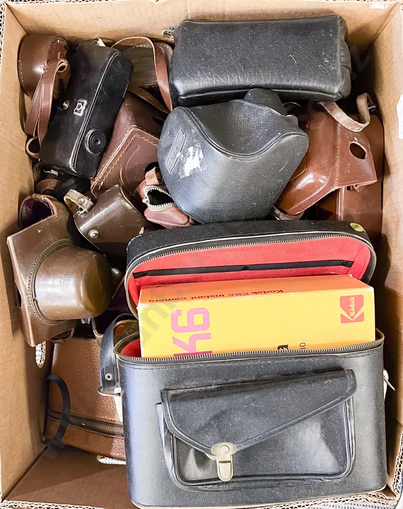 Two Boxes of Assorted Vintage Camera Cases Etc Image 1++