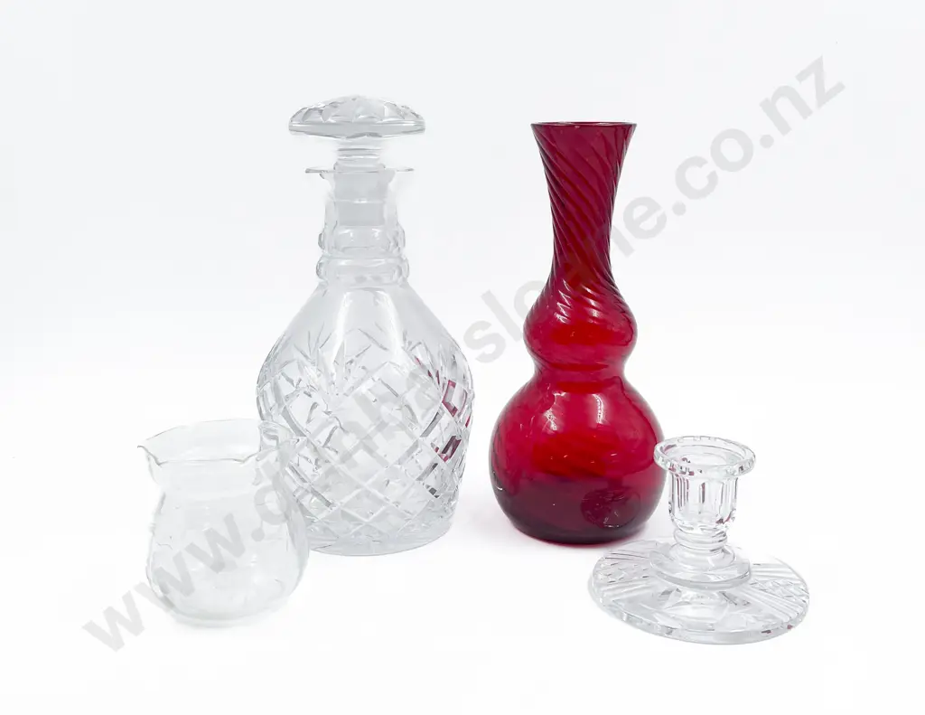Ruby Glass Vase with Crystal Decanter and Two others Image 1++