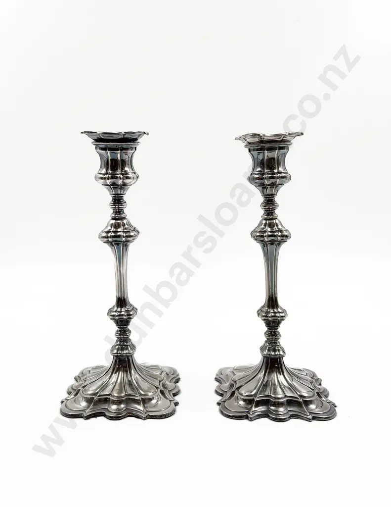 Pair of Geo III Style Silver Plated Candlesticks Image 1++