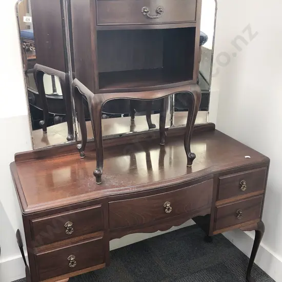 Mahogany Mirror Backed Dressing Table with Bedside Drawer