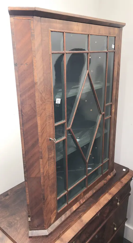 Geo III Mahogany Glazed Door Hanging Corner Cabinet Image 1++