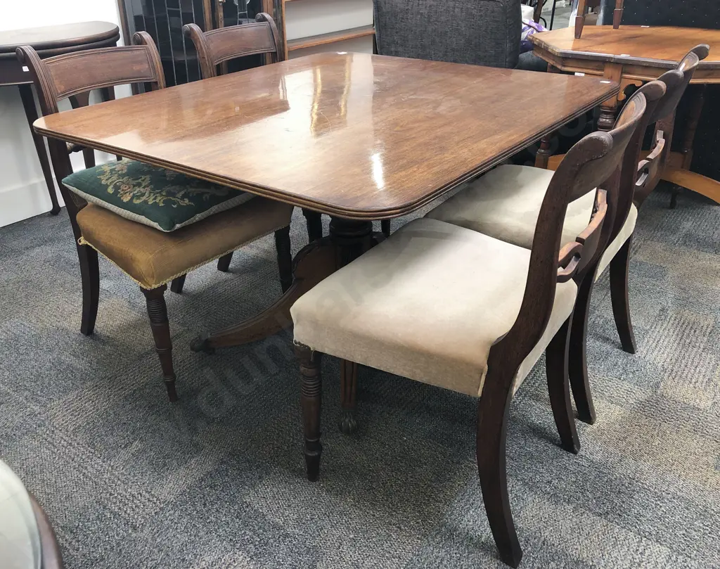 Geo III Mahogany Snap Top Supper Table and Two Pairs Geo III Dining Chairs Image 1++