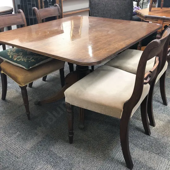 Geo III Mahogany Snap Top Supper Table and Two Pairs Geo III Dining Chairs