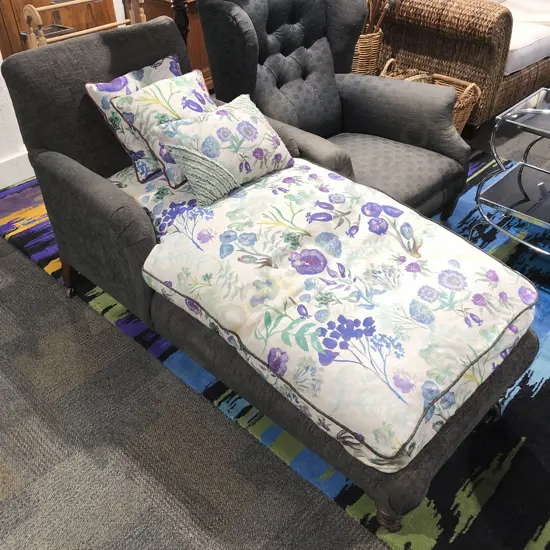 Edwardian Modern Upholstered Chaise Lounge with Large Feather Down Cushion