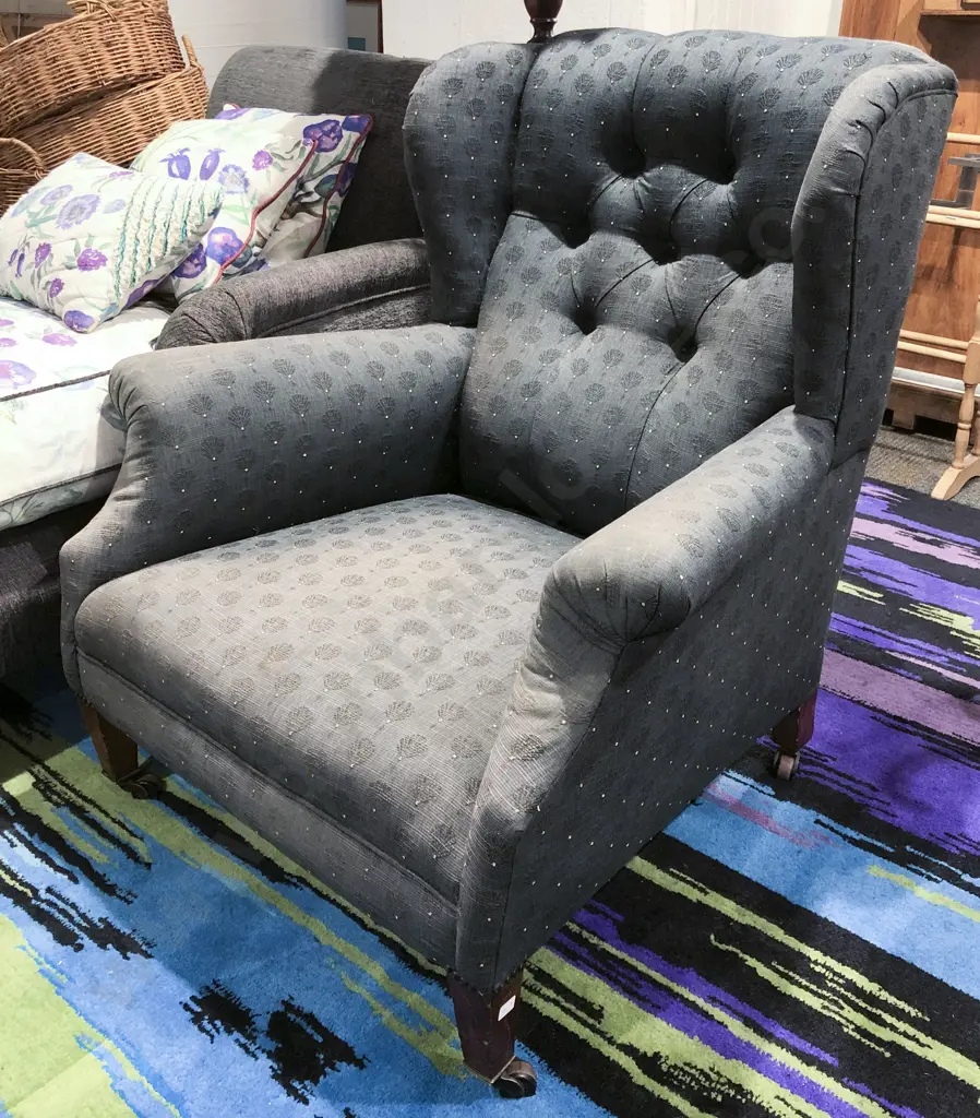 Edwardian Modern Upholstered Wing Back Arm Chair Image 1++