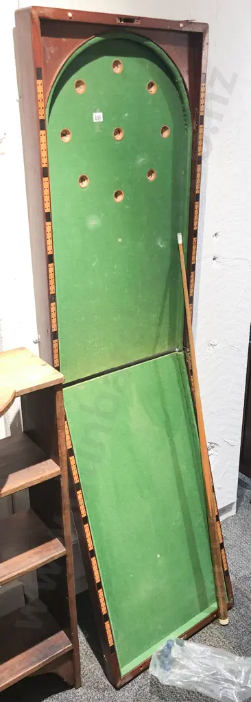 Late Victorian/Edwardian Folding Bar Billiards Table with Marbles and Cue Image 1++