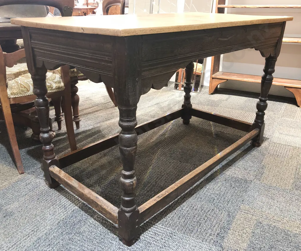 Antique Oak Hall Table with Later Oak Top Image 1++
