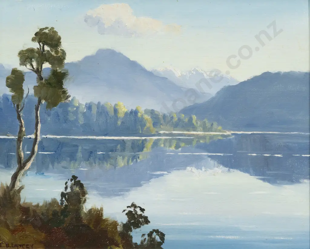 E B Lattey (1899 - 1986) - Lake Mapourika Westland Image 1++