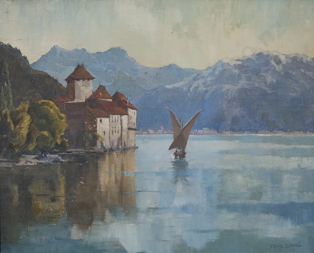 Leslie Board (Australian 1883 - 1935) - Castle of Chilon Lake Lucerne Image 1++