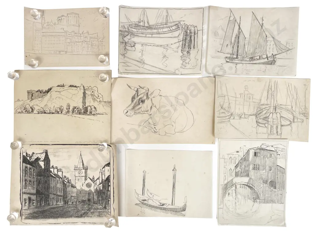 John Weeks (1888 - 1965) - Nine Architectural Studies & Cow (unframed) Image 1++