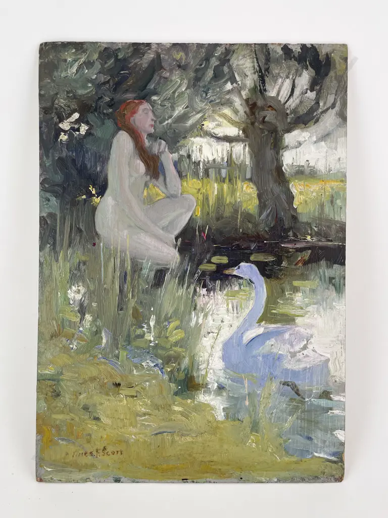 James Fraser Scott (1877 - 1932) - Leda and the Swan (unframed) Image 1++