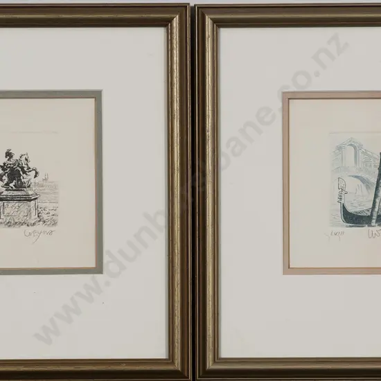 Pair European Etchings