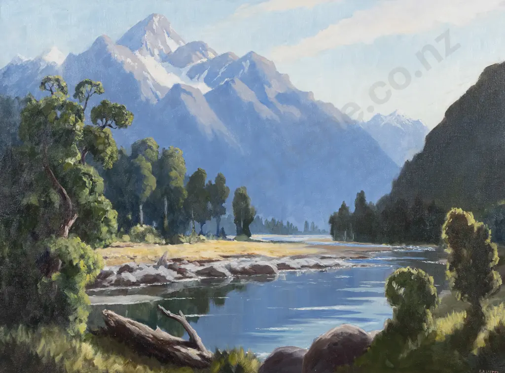 E B Lattey (1899 - 1986) - Summer Morning Hollyford Valley Image 1++