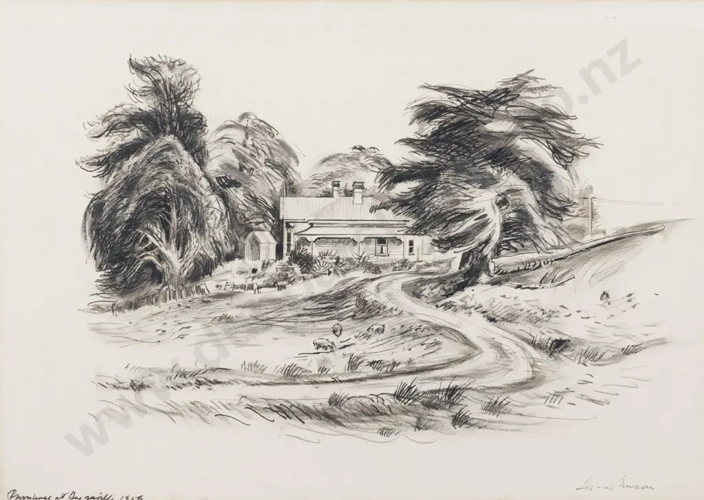 Eric lee Johnson (1908 - 1993) - Farmhouse at Dargaville 1959 Image 1++