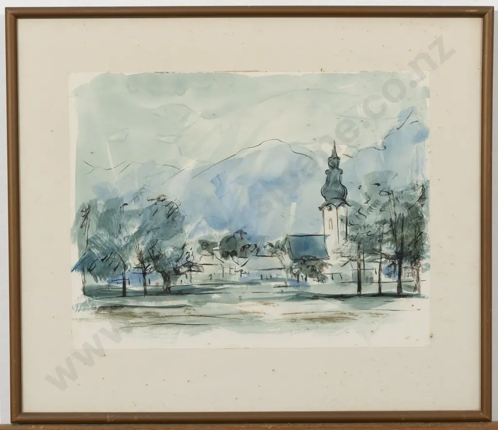 Douglas MacDiarmid (1922 - 2020) - Landscape with Church Tower Image 1++