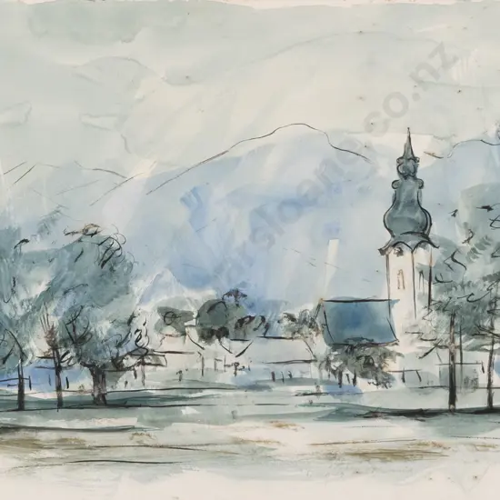 Douglas MacDiarmid (1922 - 2020) - Landscape with Church Tower