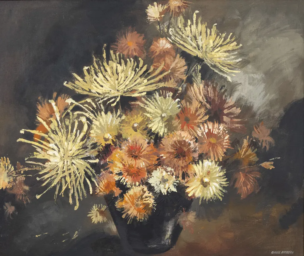 Rodger Harrison (b 1931) - Still Life Chrysanthemums Image 1++