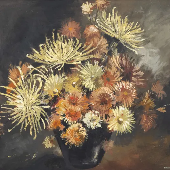 Rodger Harrison (b 1931) - Still Life Chrysanthemums
