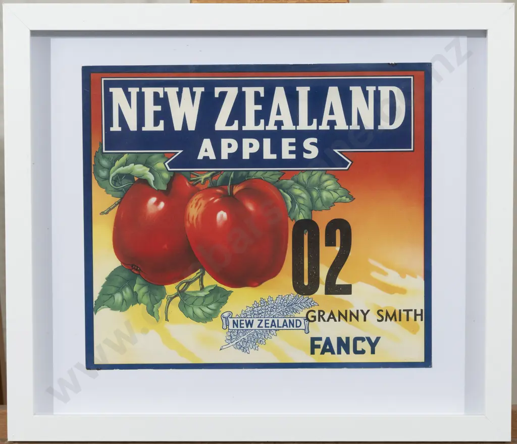 Vintage New Zealand Apples Framed Box Label Image 1++
