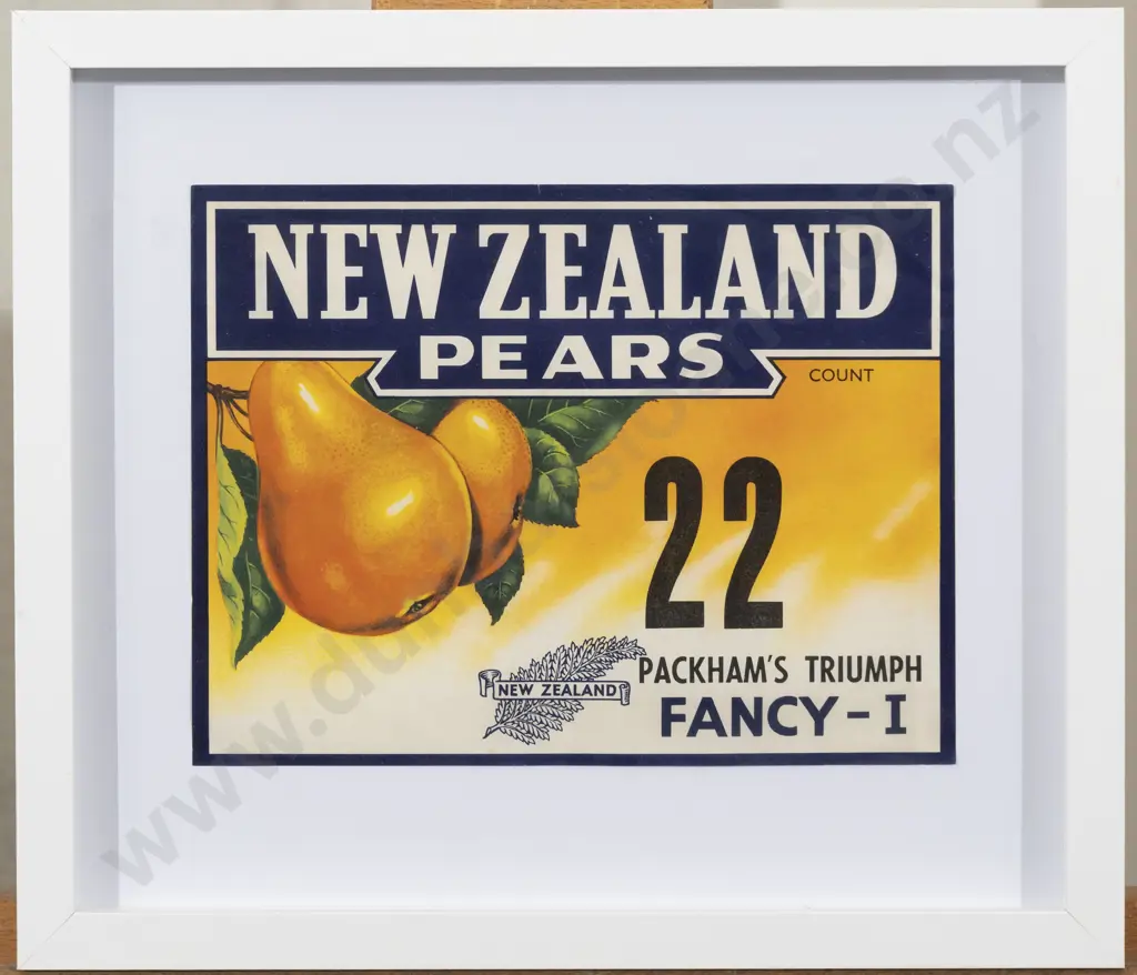 Vintage New Zealand Pears Framed Box Label Image 1++