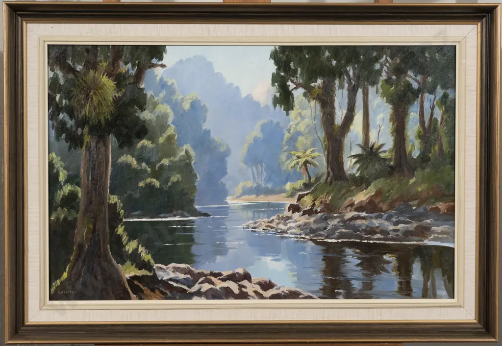 E B Lattey (1899 - 1986) - Bush Stream King Country Image 1++