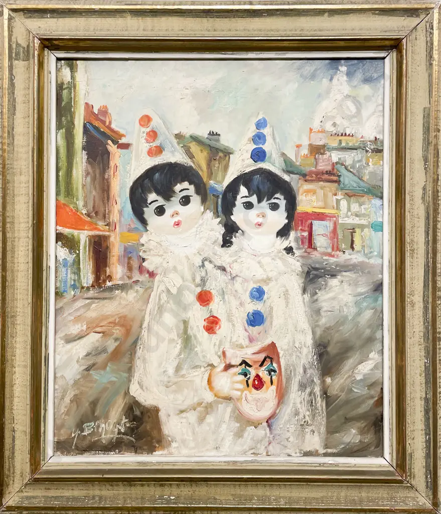 Unknown Artist - Pierrot & Pierrette - Oil on Canvas Image 1++