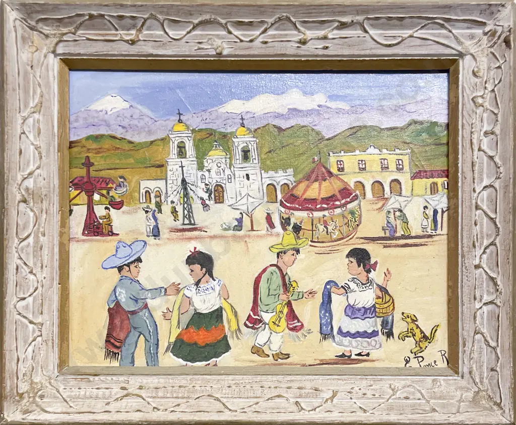 Unknown Artist - South American Village Scene - Oil on Canvas Image 1++