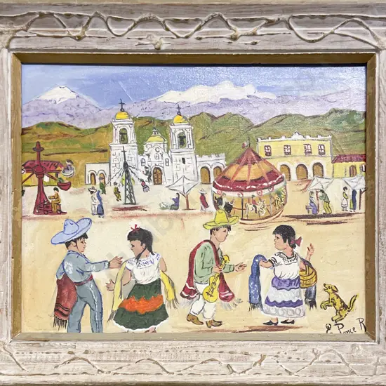 Unknown Artist - South American Village Scene - Oil on Canvas