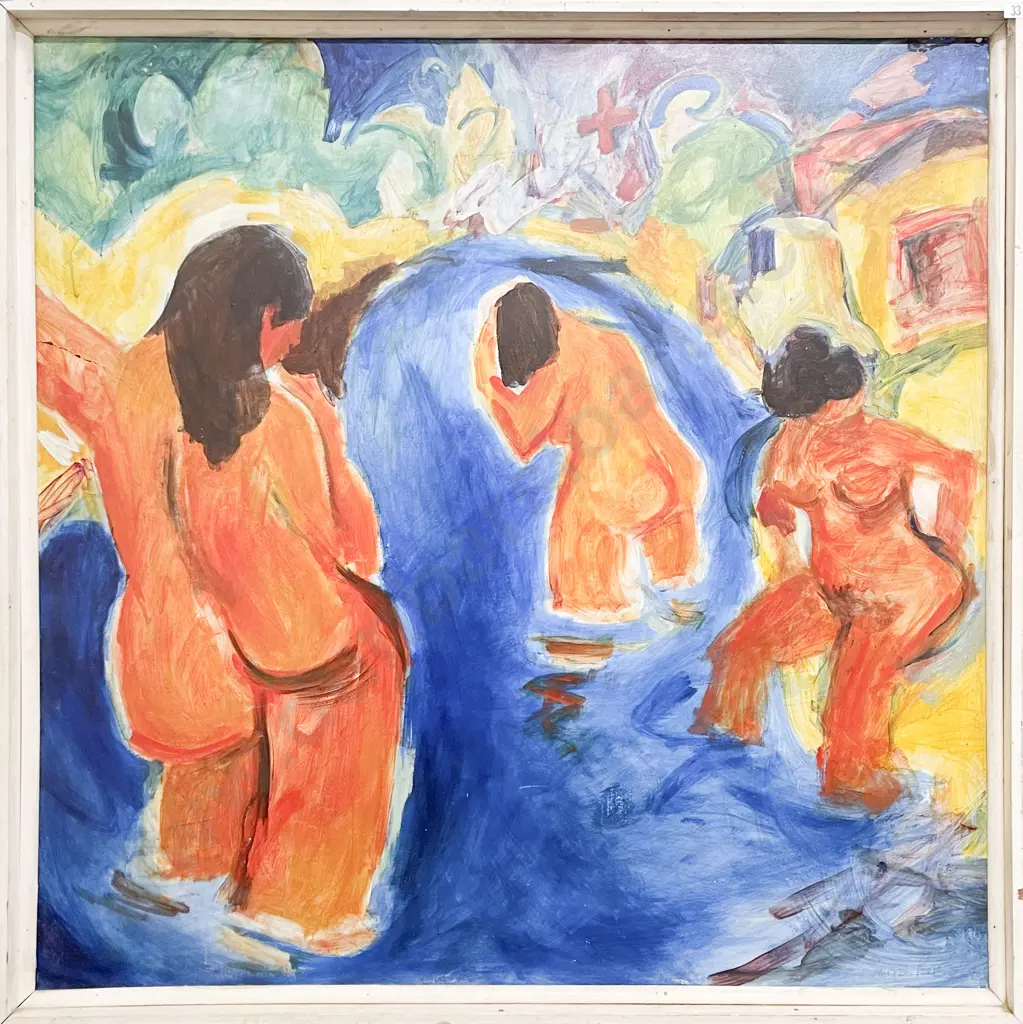 Murray Reece - Nude Bathers - Oil on Board Image 1++