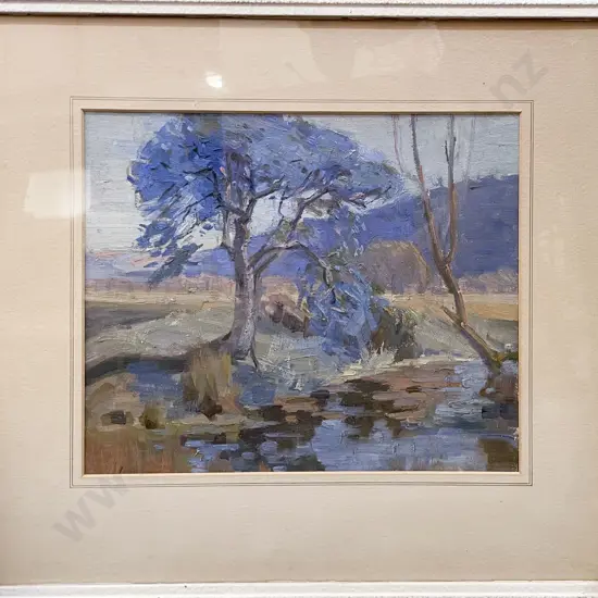 E G Hood - River Landscape - Oil on Board