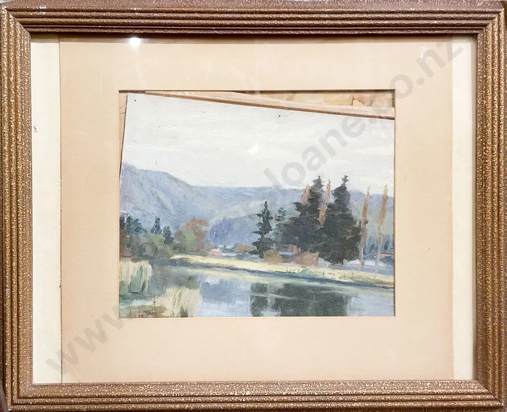 E G Hood - River Landscape - Oil on Board Image 1++
