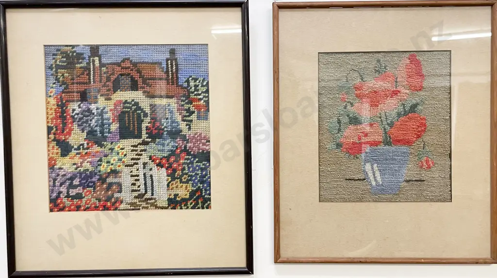 Two Framed Vintage Wool Tapestries Image 1++