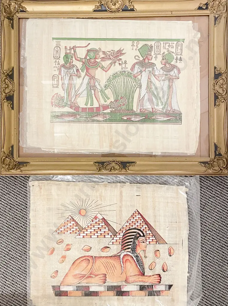 Framed Egyptian Artwork on Papyrus & Four Others Image 1++