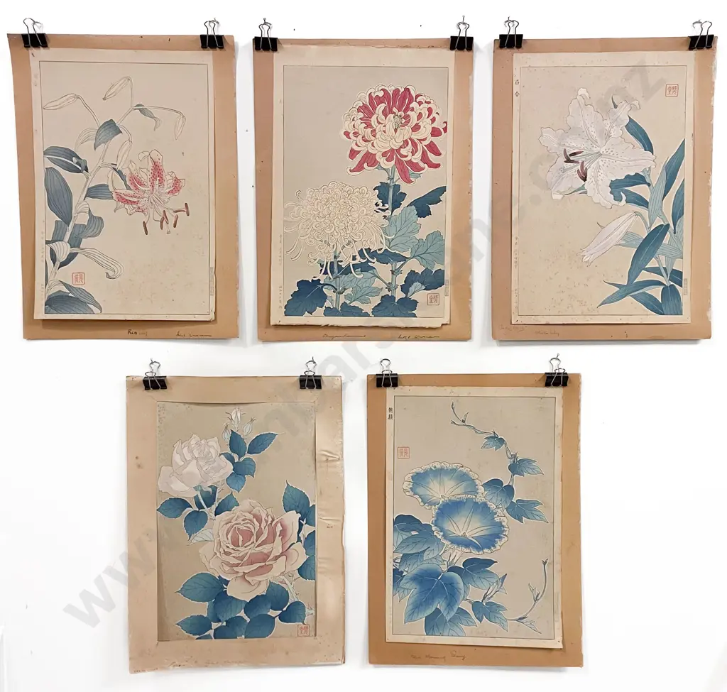 Five Japnese Woodblock Prints (unframed) Image 1++