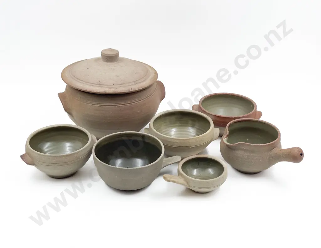 St Ives Pottery Lidded Casserole and Six Various Bowls Image 1++