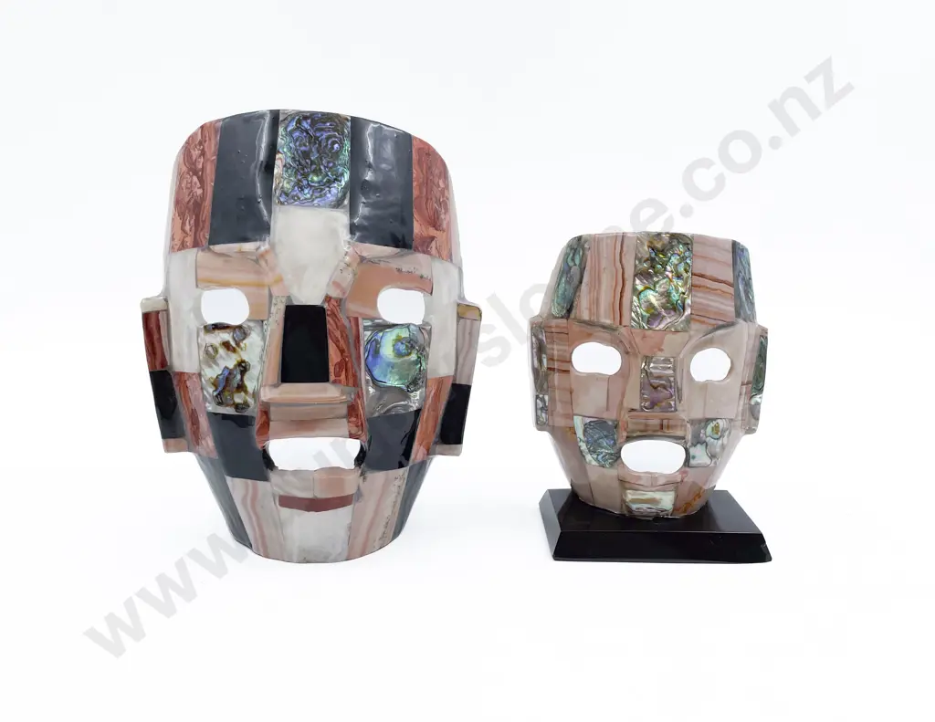 Two Mixed Media Mask Ornaments Image 1++
