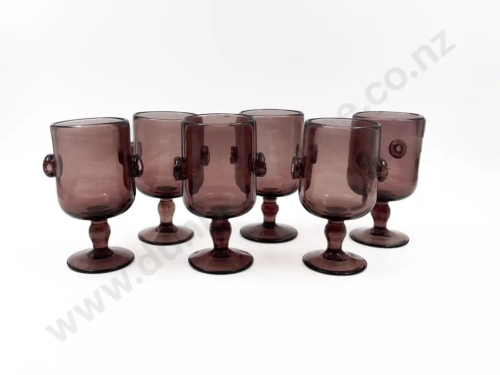 Six Mid C20th Hand Blown Amethyst Glass Goblets Image 1++