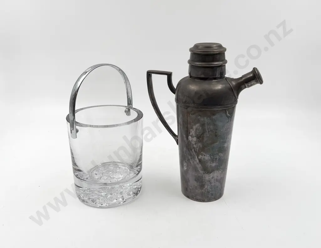 Modern Swedish Heavy Glass Ice Bucket & S/P Cocktail Shaker Image 1++