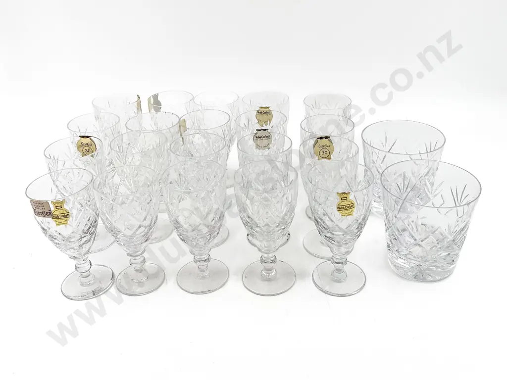 Webb Corbett 20 Georgia Pattern Sherry Goblets & Two Tumblers Image 1++
