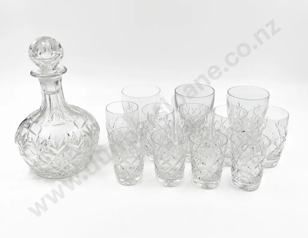 Webb Corbett Crystal Spirit Decanter & 12 Various Goblets Image 1++