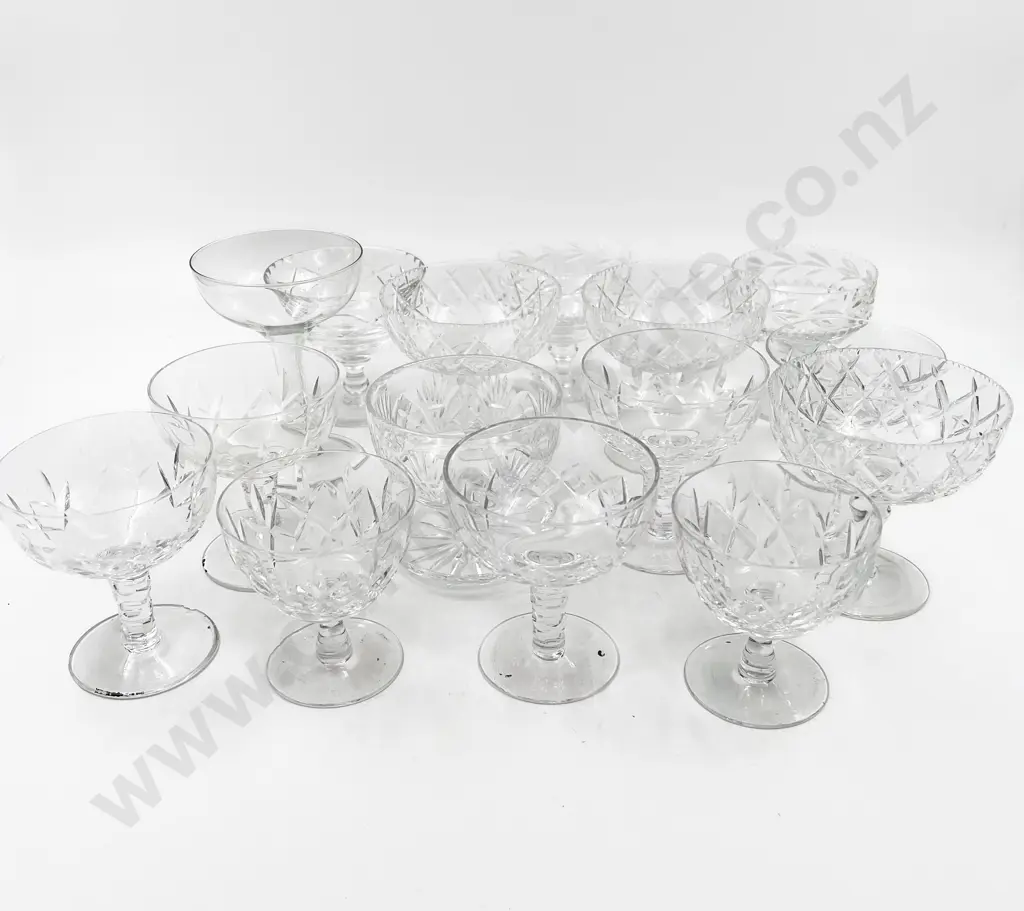 Collection of Various Crystal Sundae Dishes & Champagne Goblets (15) Image 1++