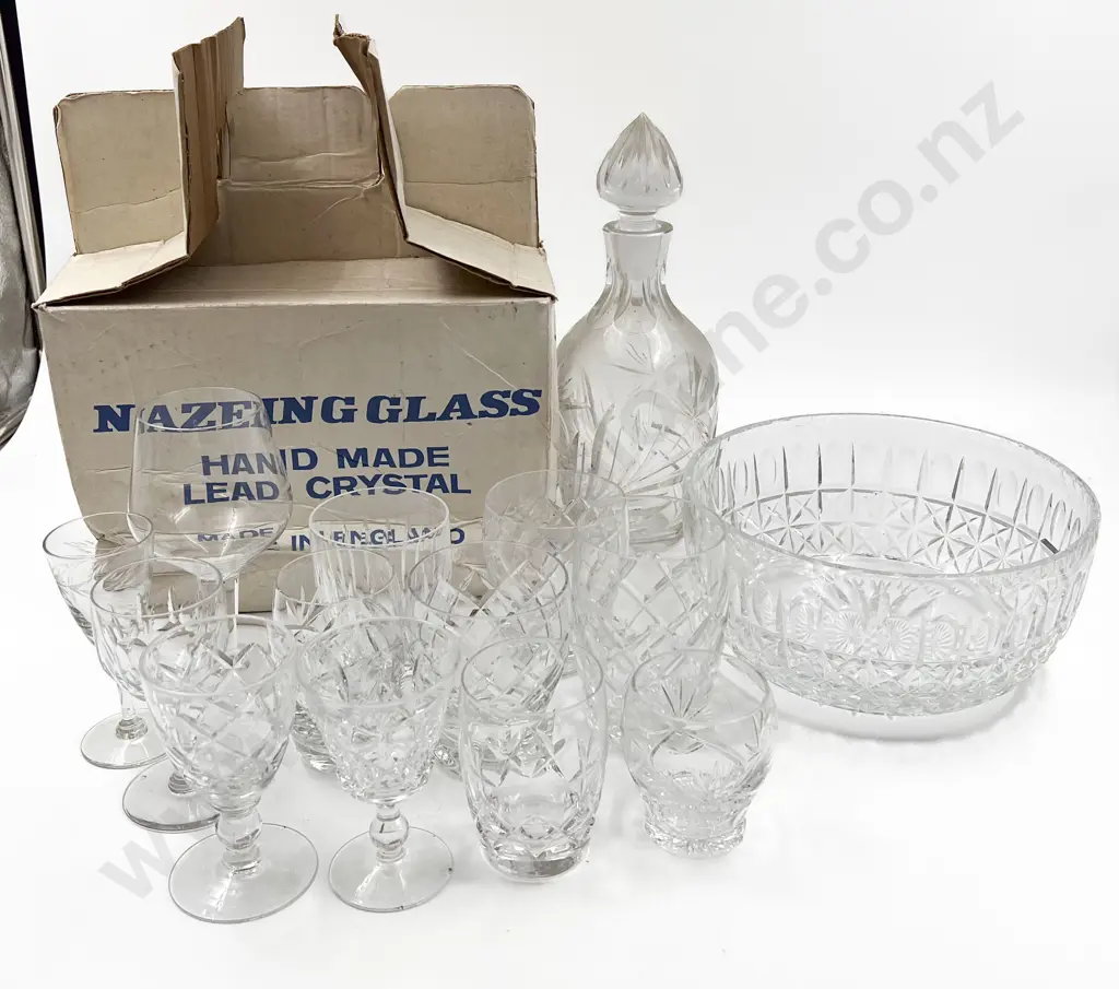 Heavy Crystal Wine Decanter Webb Fruit Bowl & Various Crystal & Glass Goblets Image 1++