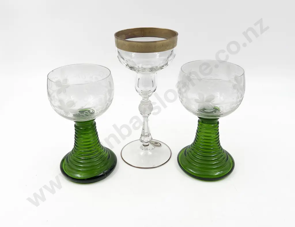 Two Bohemian Wine Goblets & Ornate Champagne Flute Image 1++