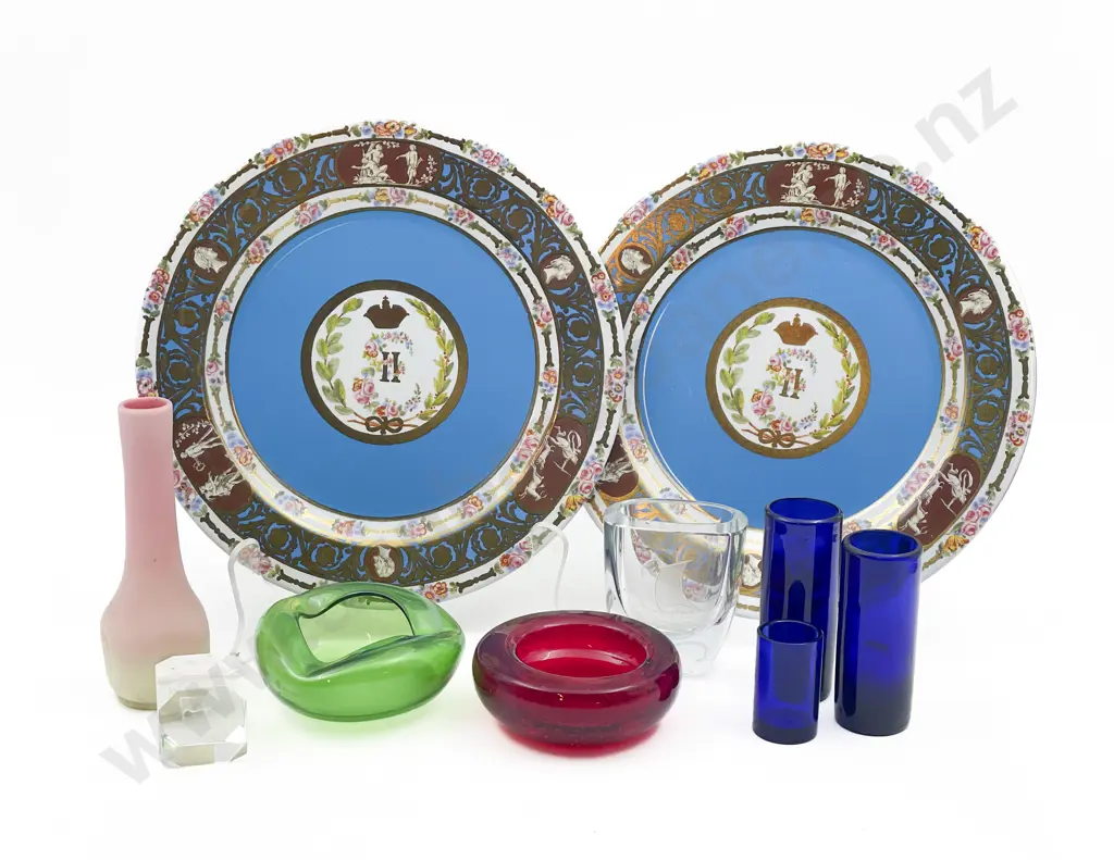 Various Coloured Glass on Two Decorative Tin Plates Image 1++