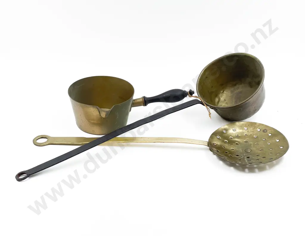 Coal Range Brass & Wrought Iron Pot with Milk Skimmer & Other Pot Image 1++