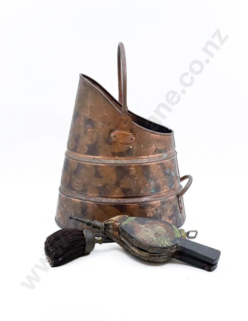 Copper Coal Scuttle Heath Brush & Bellows Image 1++