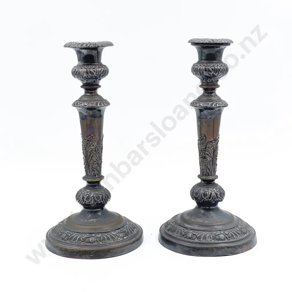 Pair Victorian Sheffield Plate Candlesticks Image 1++