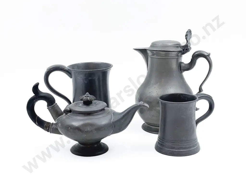 Two Pewter Mugs Jug & Teapot Image 1++