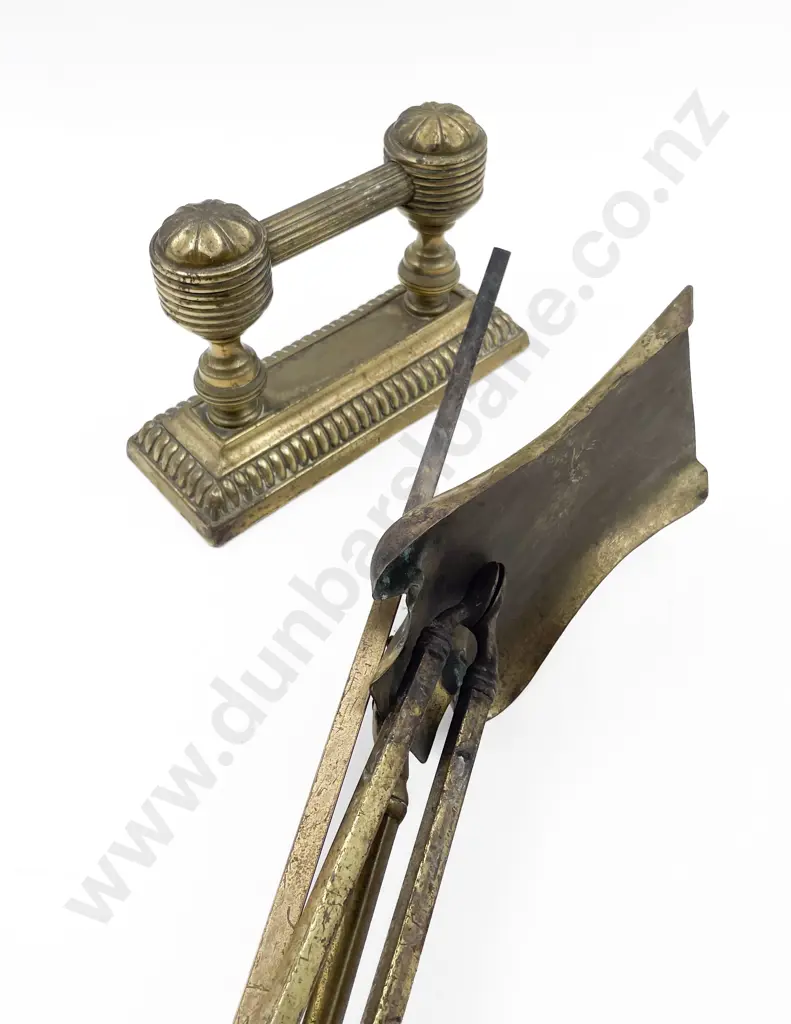 Set of Three Brass Fire Irons & Single Dog Image 1++